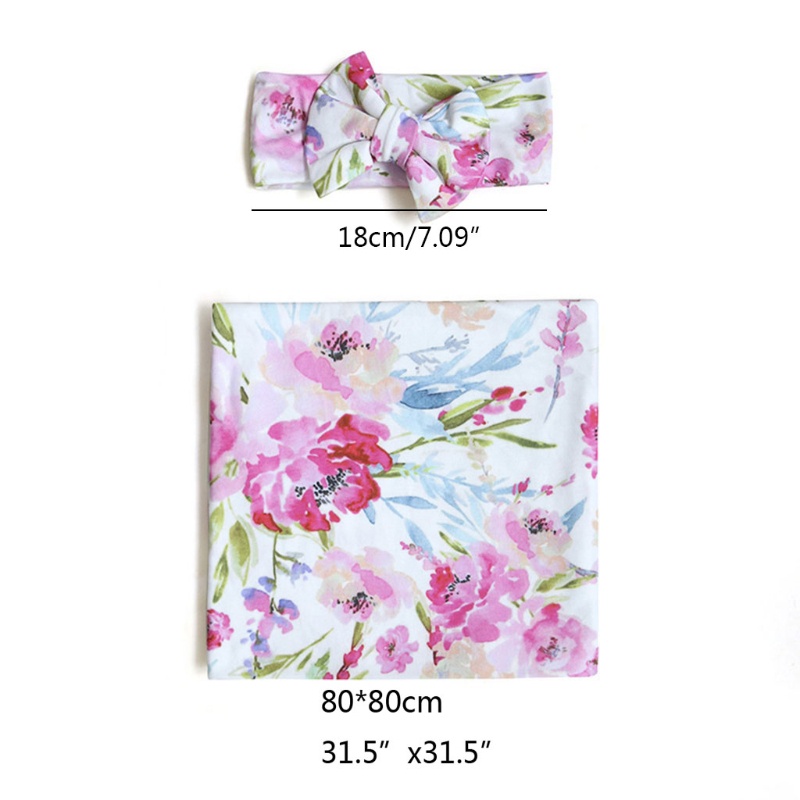 Set 2 Món Gồm Chăn Quấn Và Băng Đô In Họa Tiết Hoa Muslin Dành Cho Bé Sơ Sinh