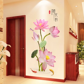 Decal dán tường Hoa sen hồng mới 3D 02