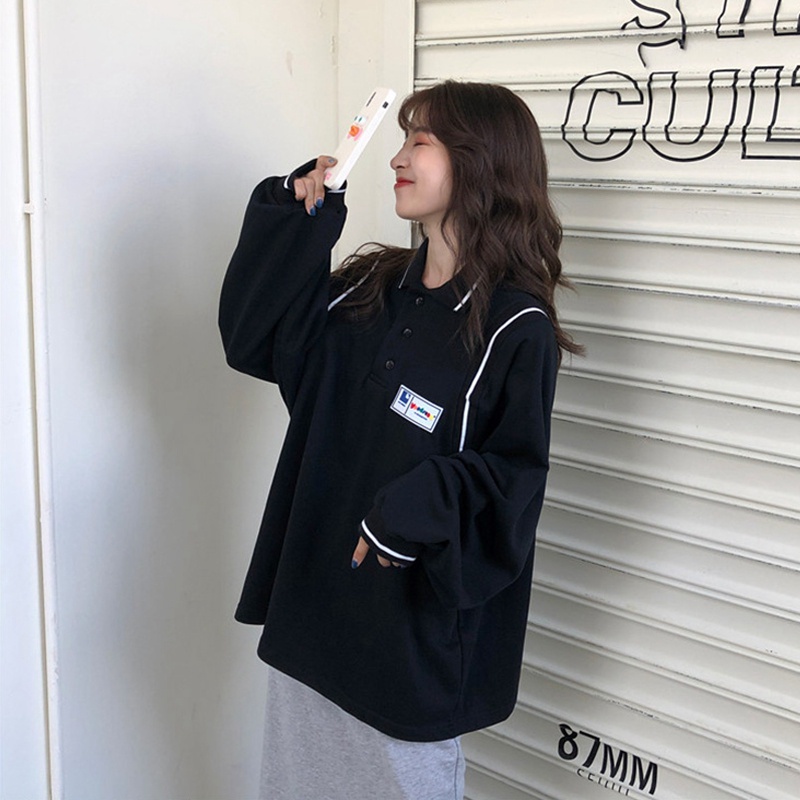 Áo Hoodie Dáng Rộng Cổ Polo Phong Cách Thời Trang Nhật Hàn Dành Cho Nữ | BigBuy360 - bigbuy360.vn