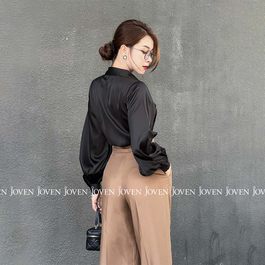 Áo sơ mi lụa công sở dài tay bo viền HK  chất mềm mịn màu basic dễ phối Joven