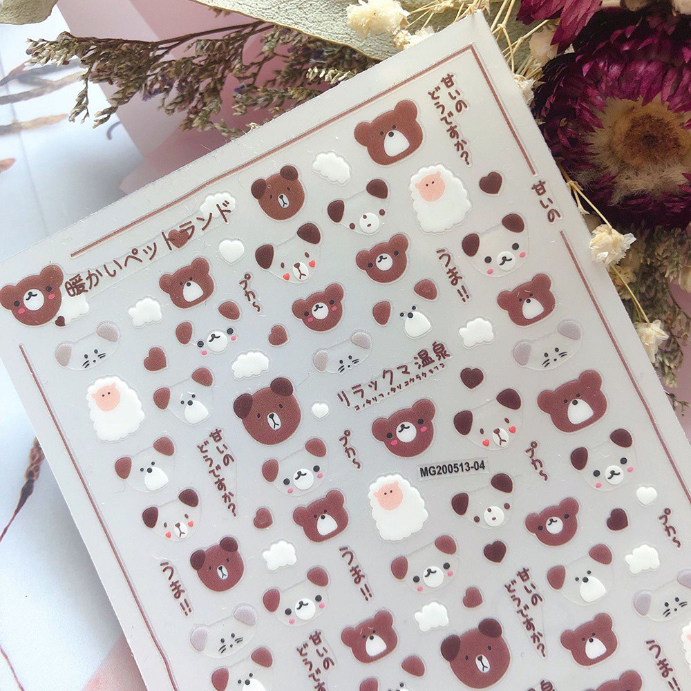 Sticker dán trang trí móng tay họa tiết gấu bông/quả anh đào/trái tim xinh xắn