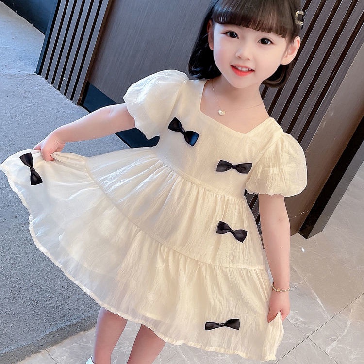 Đầm Công Chúa Cổ Vuông Tay Ngắn Thời Trang Mùa Hè Cho Bé Gái