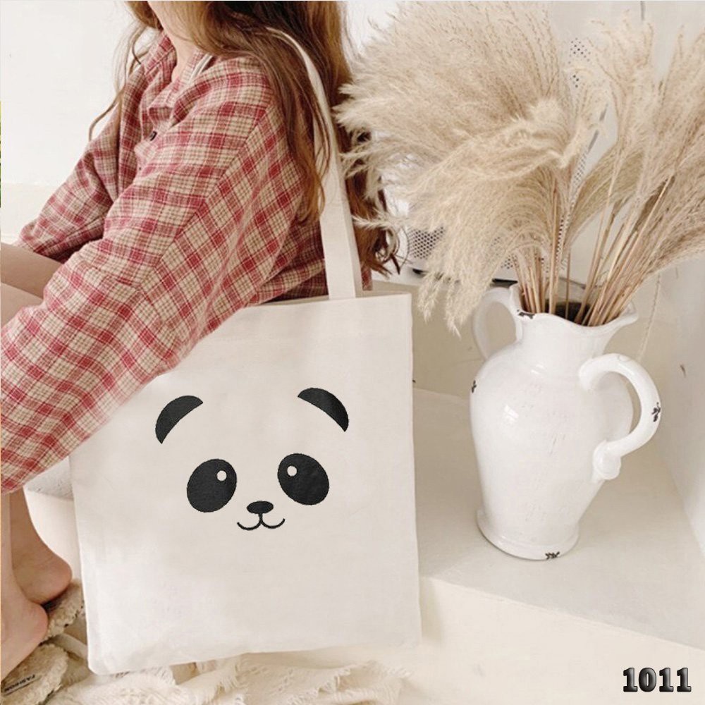 Túi Tote Trắng Vải Canvas Mặt Gấu Dễ Thương 1011 474 Hàng May Công Ty Chuẩn Đẹp