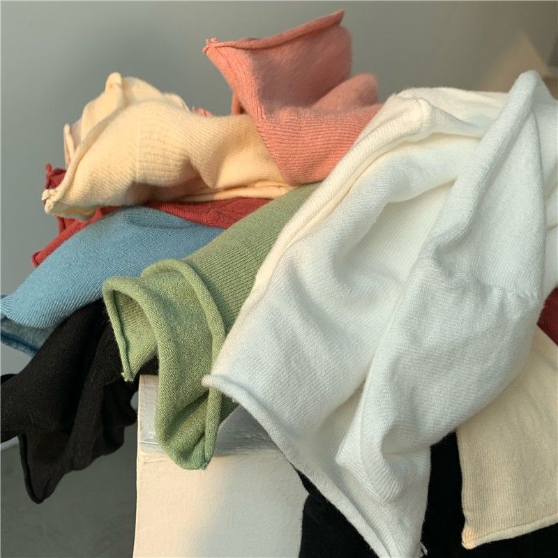 Áo Giữ Nhiệt New Korean Slim Bottoming Long-sleeved Half-high Collar Sweater Women