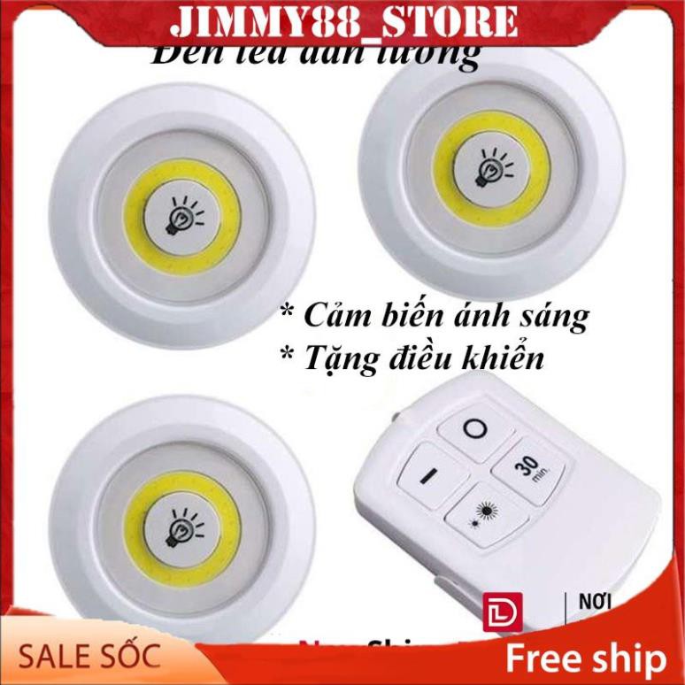 Bộ 3 bóng mini Điều khiển từ xa ánh sáng vàng Đèn led dán tường thông minh treo cầu thang phòng ngủ tủ GY13 JIMMY88