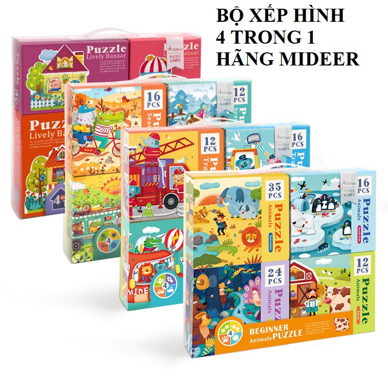 Bộ đồ chơi xếp hình 4 trong 1 ghép các mảnh từ dễ đến khó chính hãng Mideer - TOI - Joan Miro - puzzle 4 in 1