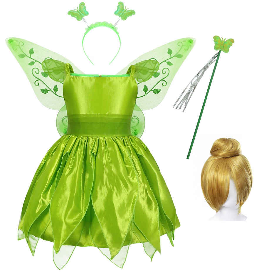 Bộ Đồ Hóa Trang Công Chúa Tinkerbell Màu Xanh Lá Dành Cho Bé Gái 2-10 Tuổi