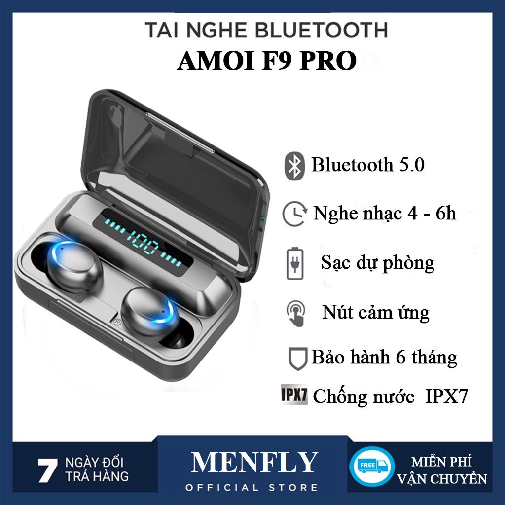 Tai Nghe Bluetooth [KÈM SẠC PHÒNG] F9 PRO TWS Không Dây | Nút cảm Ứng | Hiển Thị % Pin, Dung Lượng 3500Mah Nghe Nhạc 5H