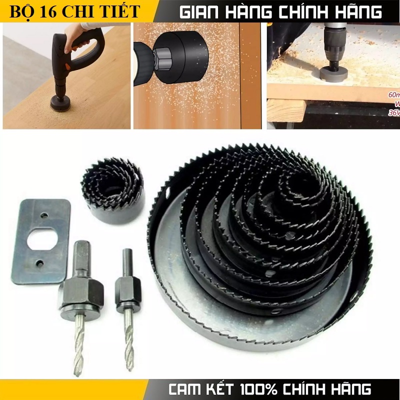 Mũi Khoan Khoét Lỗ Tròn Thạch Cao, gỗ - 13 size vành khoét 19, 22, 25, 28, 32, 38, 44, 54, 64, 76, 89, 102, Ø127mm