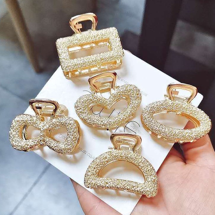 Set 5Kẹp Tóc Mạ Xi Vàng Hàn Quốc hot trend Tiktok Siêu Sang Chảnh - 1 Set Có 5 Cái Không Trùng Mẫu