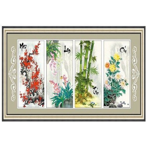 Tranh thêu Tứ quý Mai Lan Trúc Cúc KT:130x59cm - 222975 hàng chuẩn