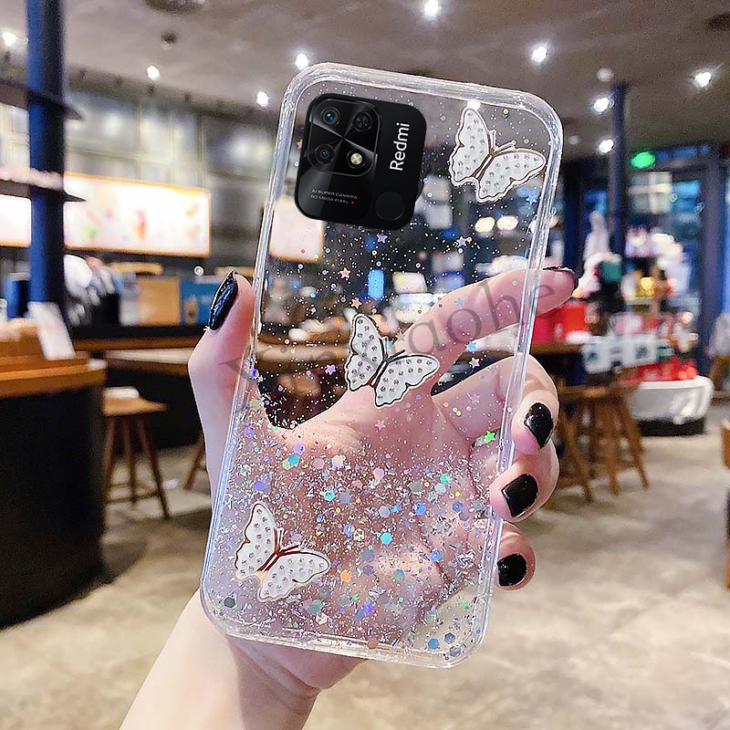 Ốp Điện Thoại Mềm Trong Suốt Hình Bướm Lấp Lánh Cho Xiaomi Redmi 10C 10A 10 Note 11 11S 11Pro 11 Lite 12 K40 K50 11T Pro