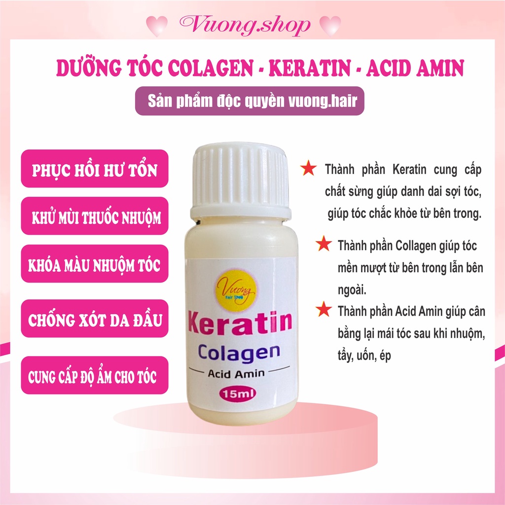 DƯỠNG TÓC KERATIN, COLLAGEN, ACID AMIN Vuong.hair - Hỗ trợ phục hồi tóc nát, hư tổn, giảm xót khi nhuộm tóc