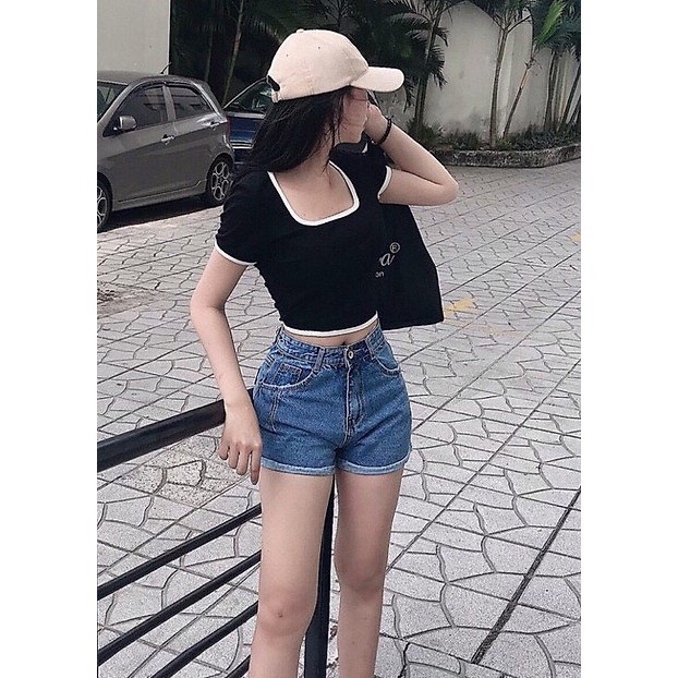 Áo Croptop nữ Tay ngắn  cổ vuông ôm body, Croptop ngắn tay trẻ trung - ACTN02 | BigBuy360 - bigbuy360.vn