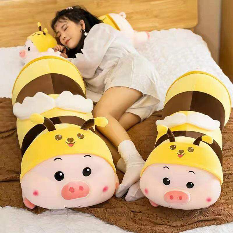 GẤU BÔNG HEO ONG( size 1m3) ,HEO NẰM COSPLAY ONG VÀNG