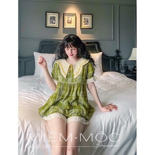 Bộ tiểu thư cộc đùi caro xanh cao cấp