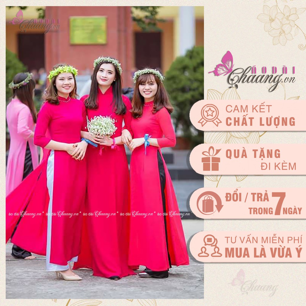 Áo dài nữ sinh màu sen đỏ_Chaang_May sẵn áo dài học sinh, vải áo dài lụa Mỹ đẹp