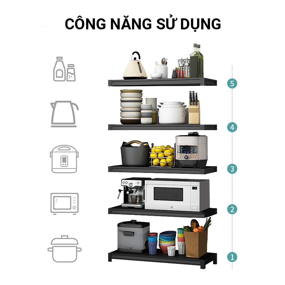 Kệ lò vi sóng 3,4,5 tầng Sơn Đen Đa Năng 2021 Kệ Inox nhà bếp, Giá Tủ để đồ thông minh