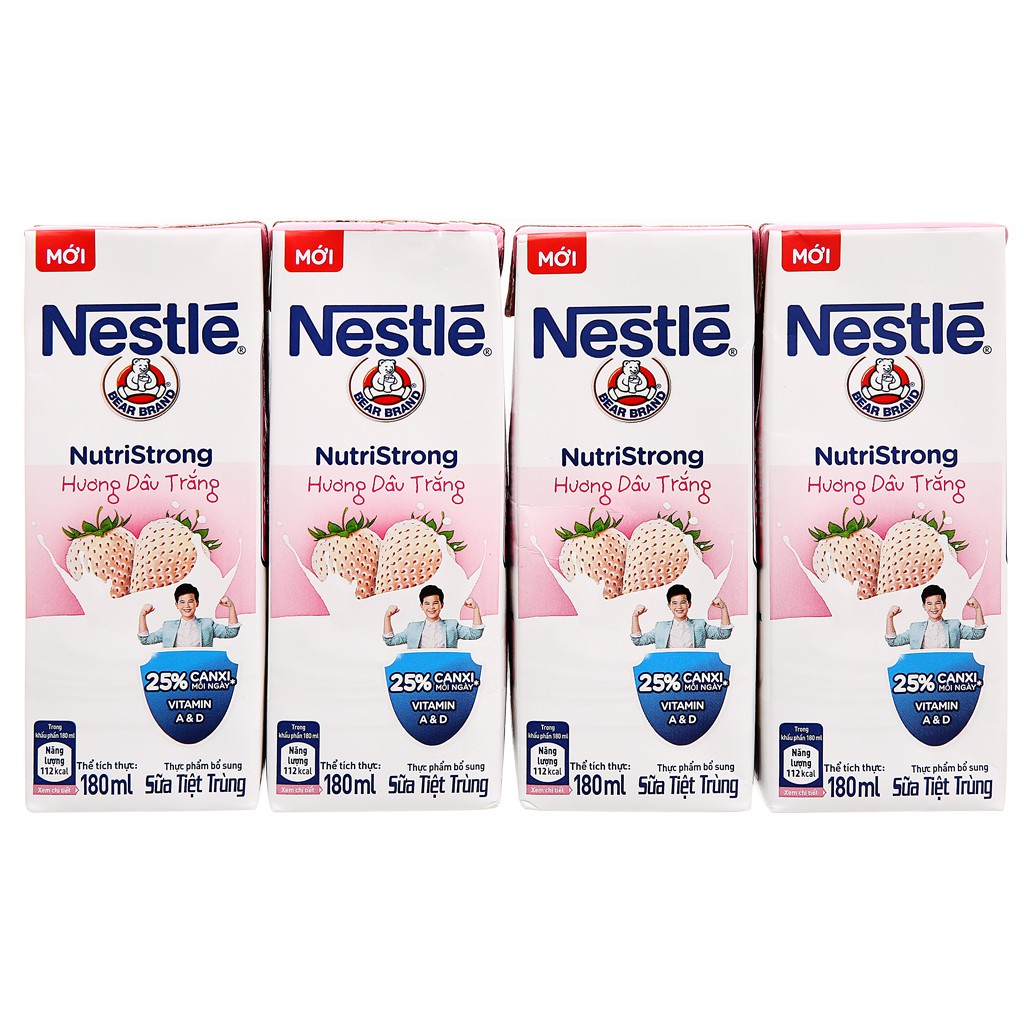 Thùng 48 hộp sữa tiệt trùng hương dâu trắng Nestlé NutriStrong 180ml