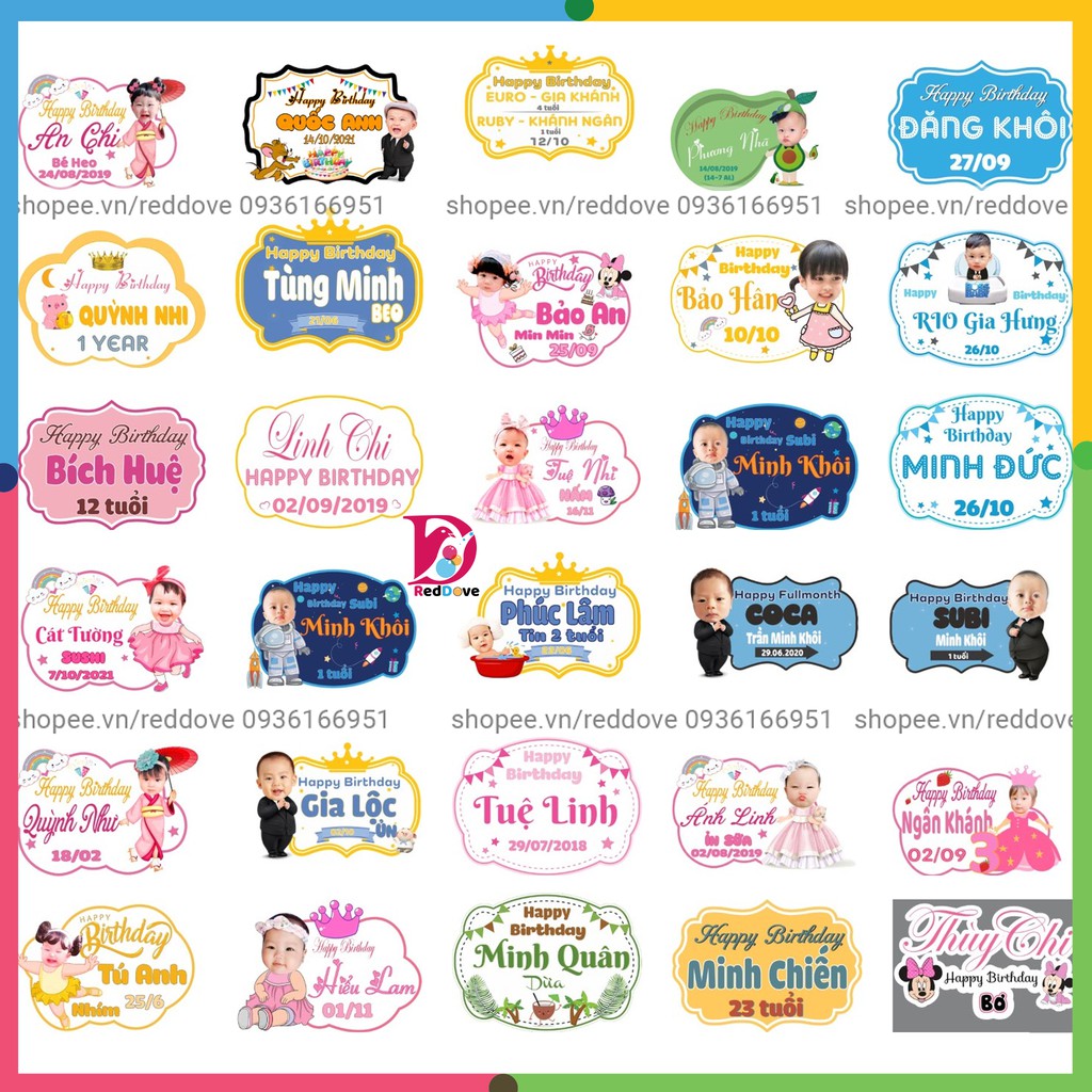 Banner sinh nhật cho bé, bảng tên sinh nhật kèm hình chibi RTK005