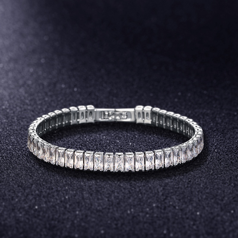 Vòng tay màu bạc đính đá zirconia cỡ 2.5*5mm thời trang cho nam nữ