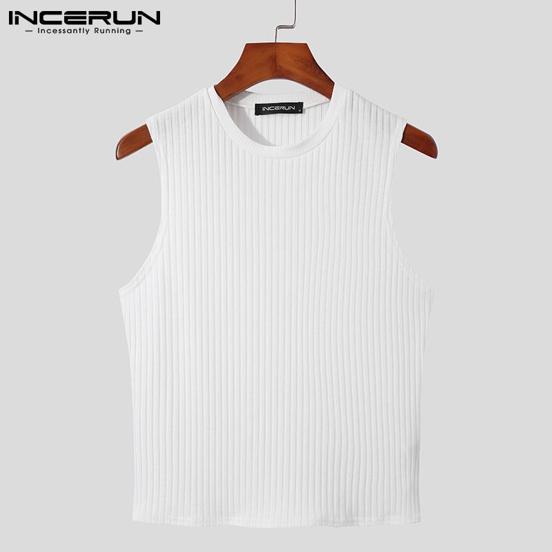 Áo ba lỗ thể thao INCERUN dáng ôm vừa vặn cổ tròn màu trơn thời trang hè cho nam