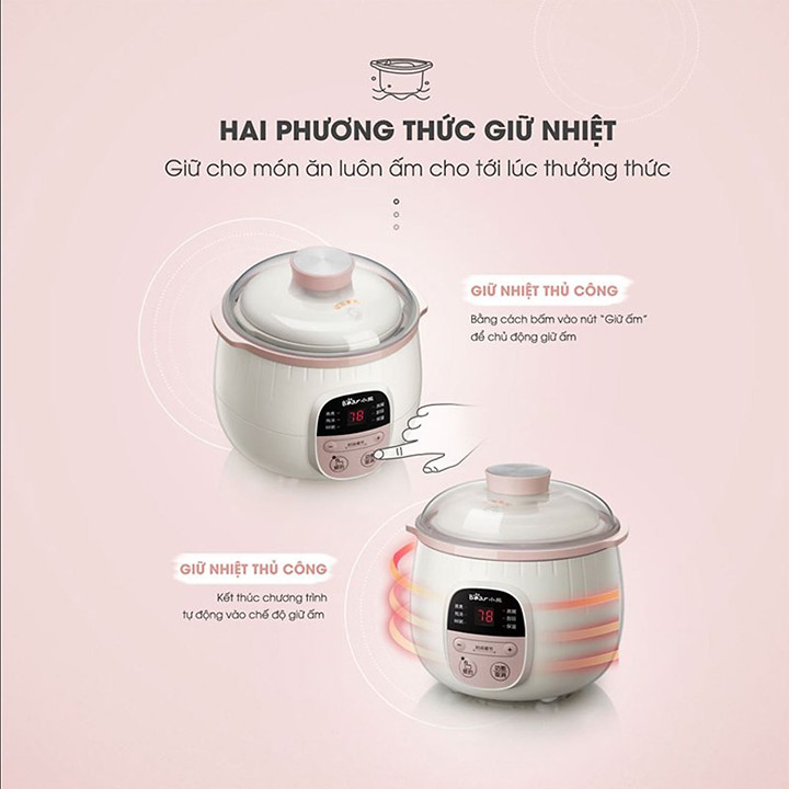 Nồi nấu cháo chậm, ninh hầm cho bé Chính hãng Bear 0.8L