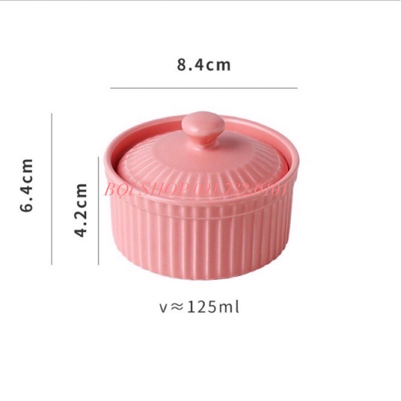 BÁT ĂN DẶM GỐM SỨ RAMENKIN CÓ NẮP (130ML)