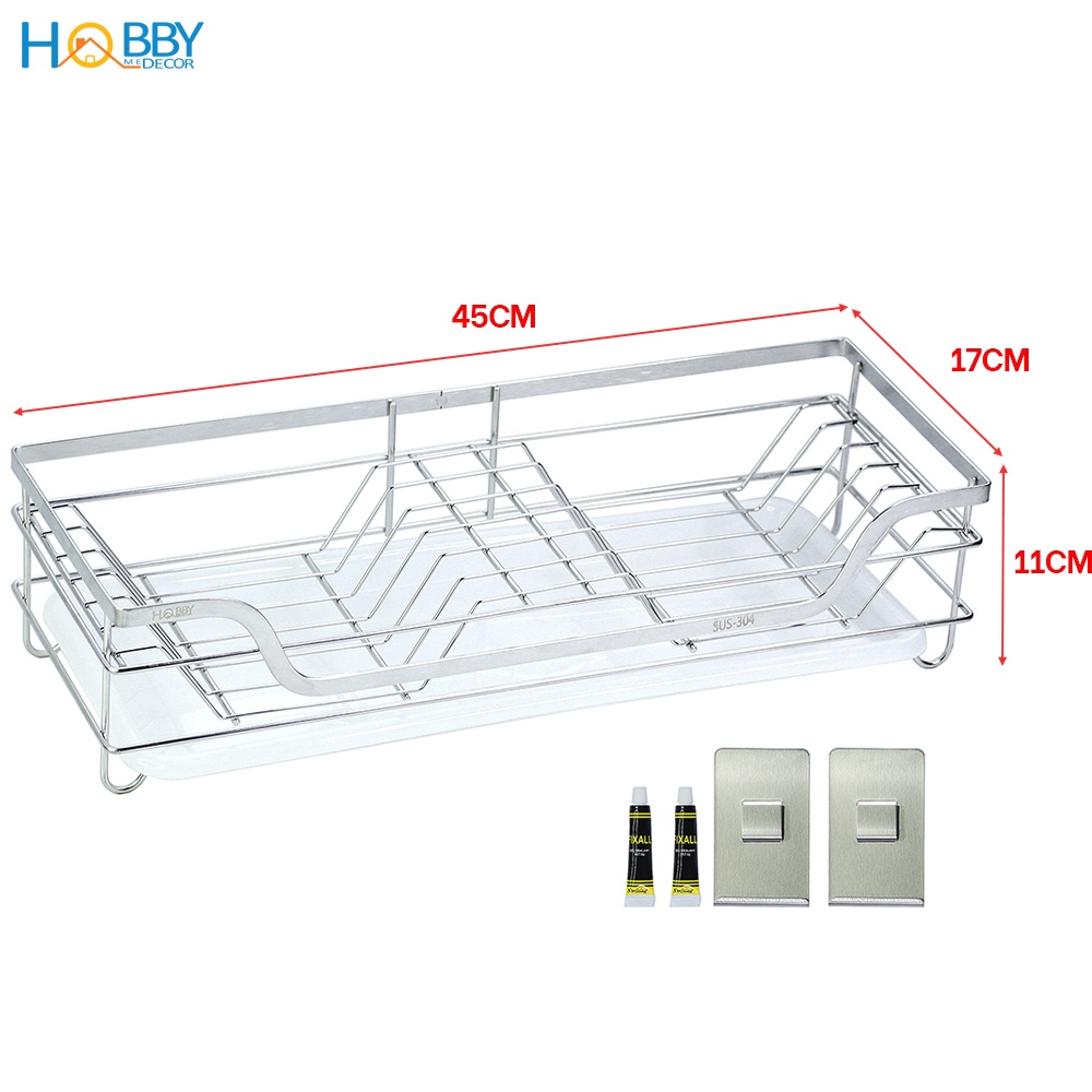 Kệ đựng đĩa dán tường nhà bếp Hobby Home Decor KD2 loại inox 304 kèm keo dán siêu dính và không rỉ sét