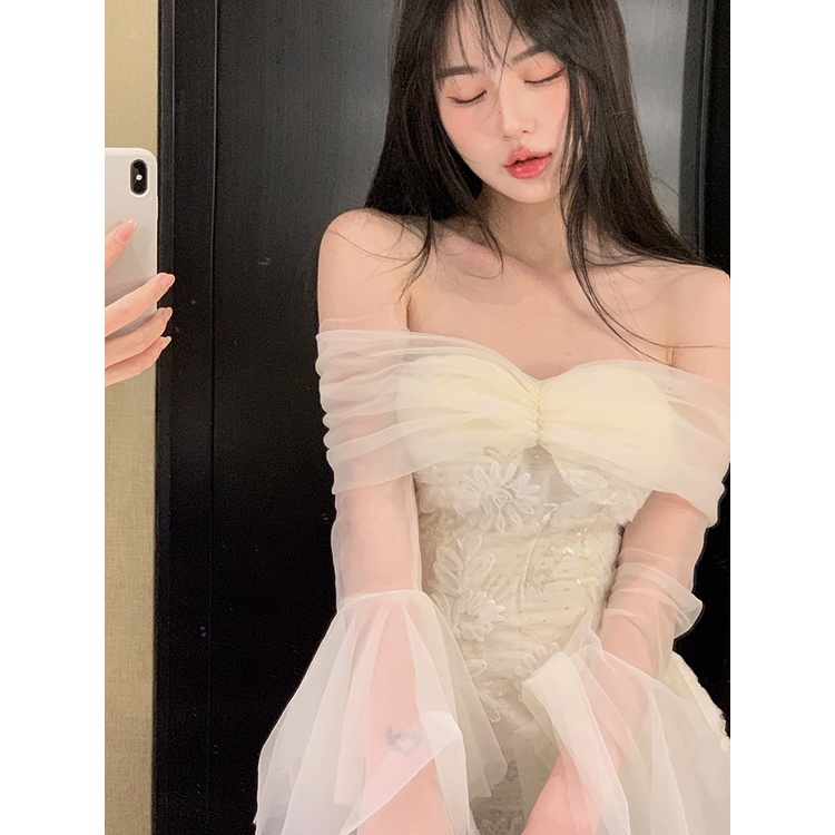 Đầm dự tiệc trễ vai thời trang nữ phong cách váy ngắn hàng Quảng Châu cao cấp đầu xu hướng xuân hè