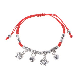 Vòng tay dây bạc có chuông đỏ phong cách cổ điển thời trang