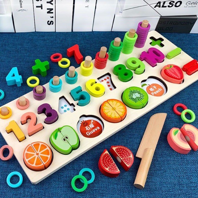 [CHẤT LƯỢNG] Bộ đồ chơi học số kèm cắt ghép hoa quả bằng năm châm cao cấp