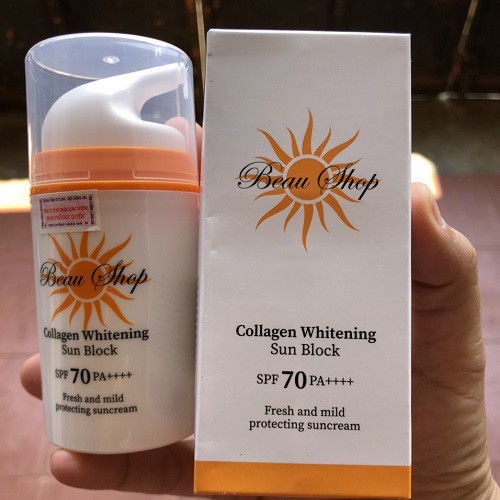 KEM CHỐNG NẮNG COLLAGEN NÂNG TÔNG DƯỠNG TRẮNG BEAU SHOP SPF 70 PA++++