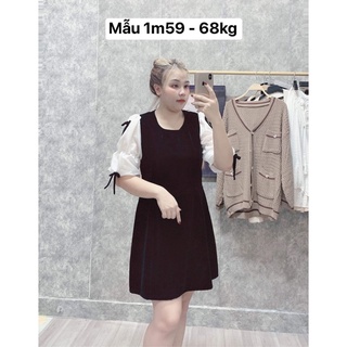 [Bigsize 60kg - 100kg ] Váy nhung tay phồng bigsize
