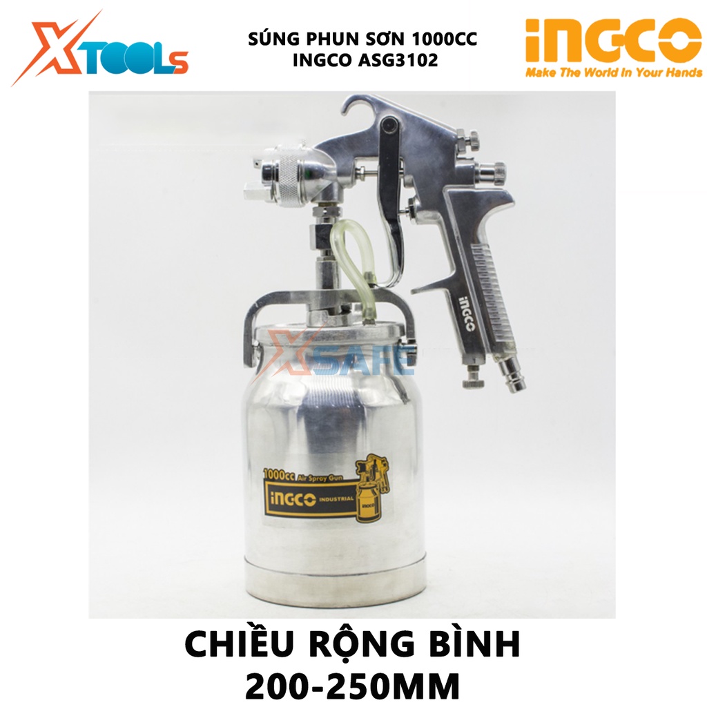 Súng phun sơn INGCO ASG3102 | máy phun sơn Vòi phun tiêu chuẩn 1.8mm, Dung tích 1.0L, Áp lực vận hành 3 - 4 bar phun sơn