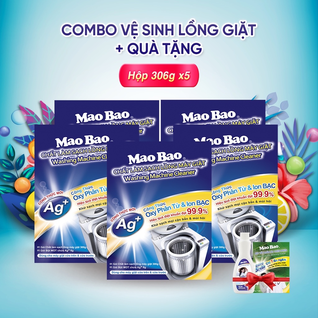 Combo 5 hộp Chất làm sạch lồng máy giặt MAOBAO hộp 306g + quà tặng