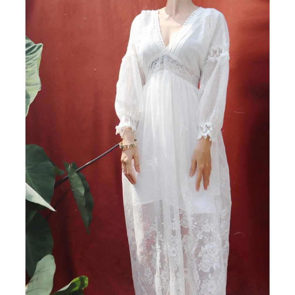 40-70KG Đầm Váy Bohemian maxi vintage trắng dáng xòe dài suông rộng đi biển đẹp xinh rẻ độc lạ tay lỡ bigsize  ྇