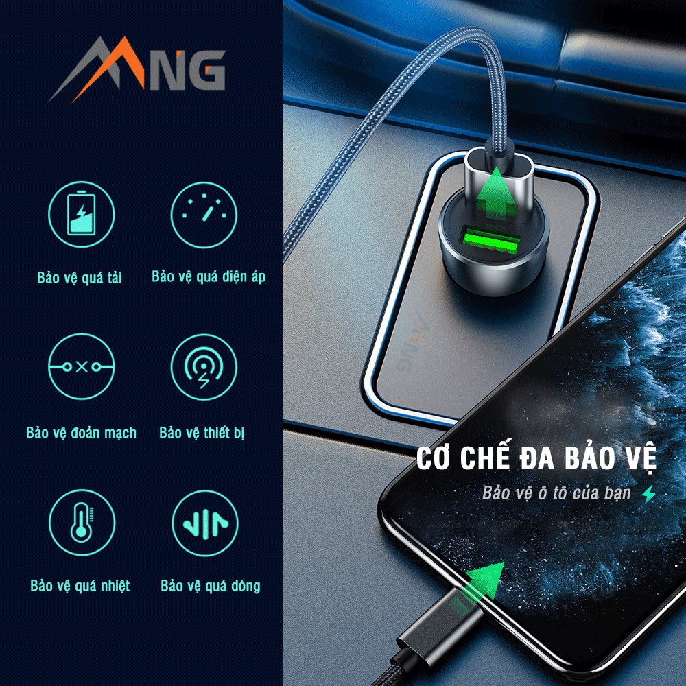 Tẩu sạc nhanh ô tô 2 cổng USB 12v - 24v Rockspace H8 sạc ổn định - hàng chính hãng bảo hành 12 tháng 1 đổi 1