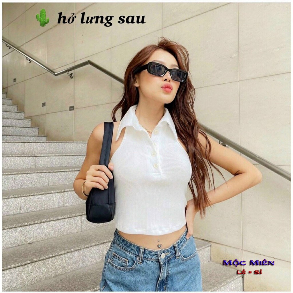 Áo thun nữ kiểu yếm có cổ croptop nữ đẹp ôm body hở lưng cực sexy mẫu mới thời trang trend 2021- A11.