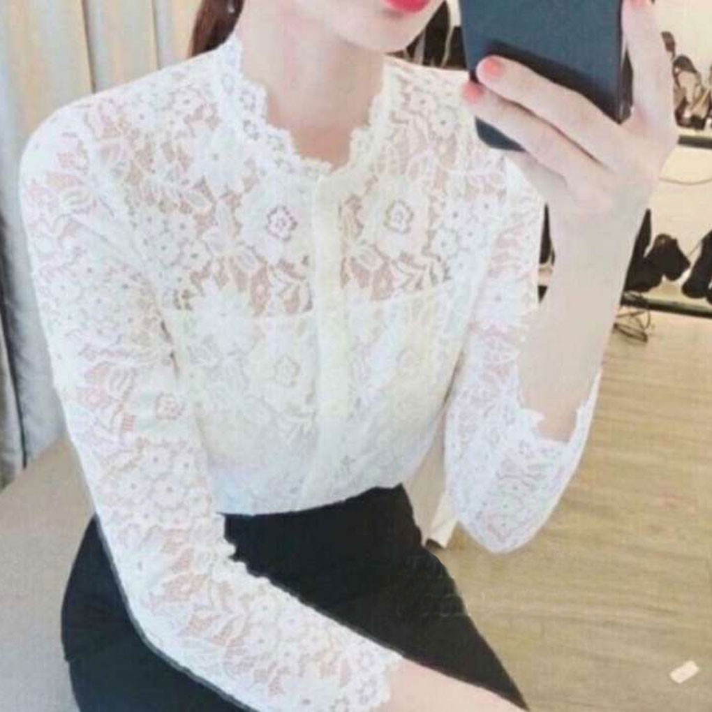 Áo sơ mi ren dài tay phong cách hàn quốc