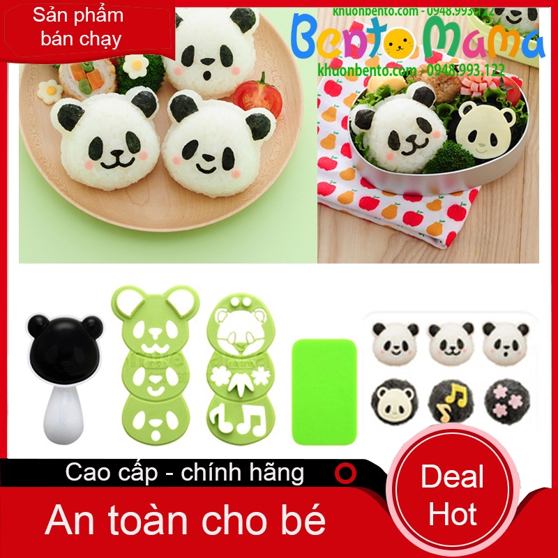 Bộ khuôn ép cơm bento Panda kèm tấm cắt đa năng