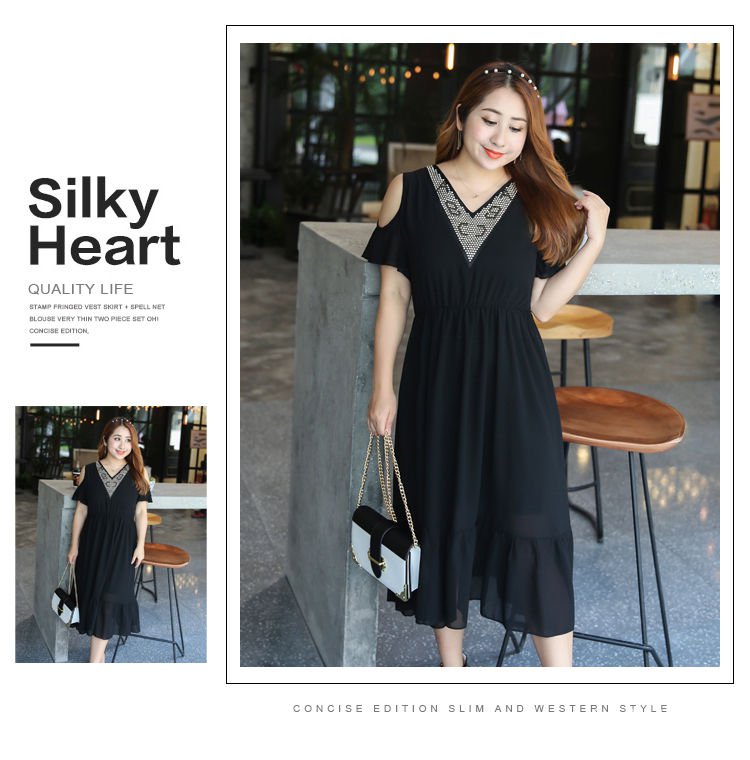 Đầm Chiffon Hở Vai Dáng Ôm Plus Size 200jin Cho Nữ