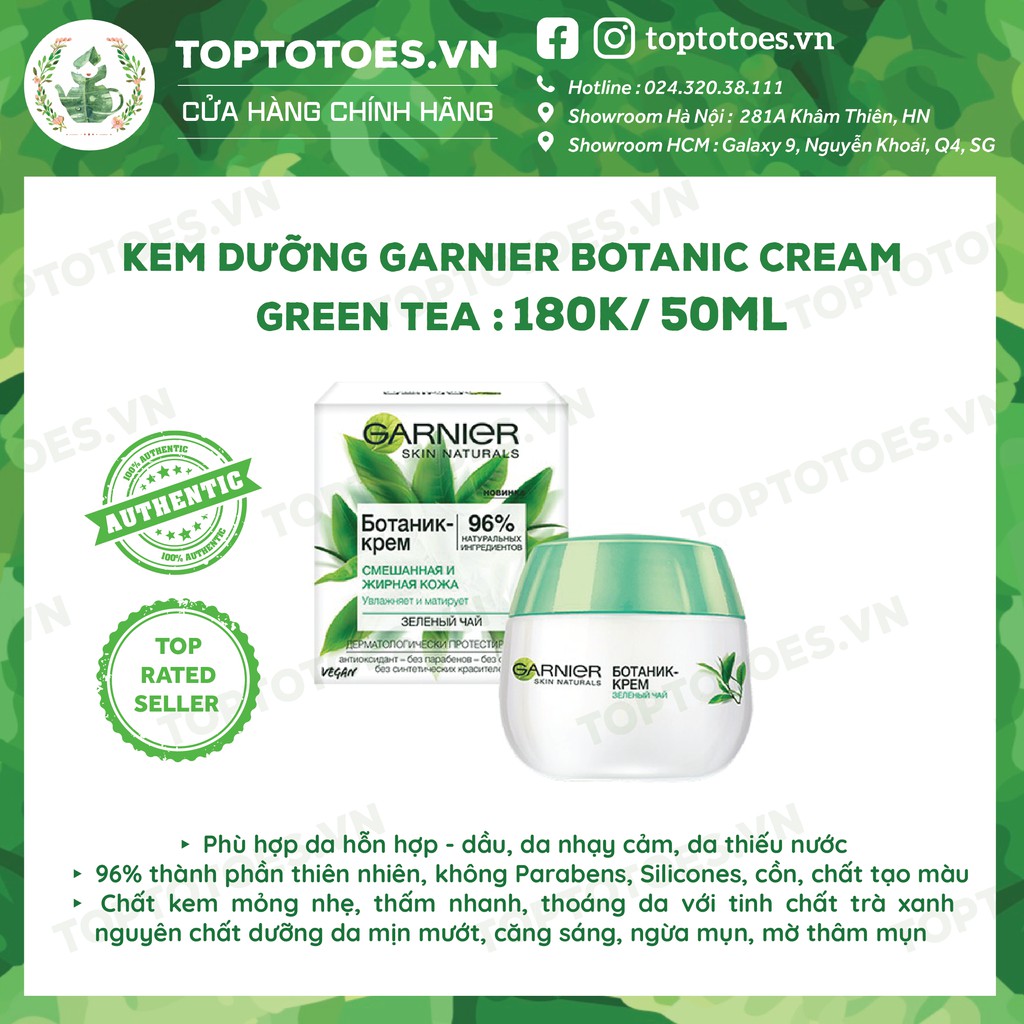 Kem dưỡng Garnier Botanic Green Tea Cream dưỡng da mềm mướt, ngừa viêm