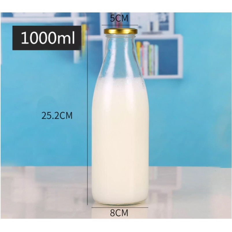 Chai thủy tinh nắp thiếc 1000ml, đựng sữa, sinh tố, nước ép trái cây.