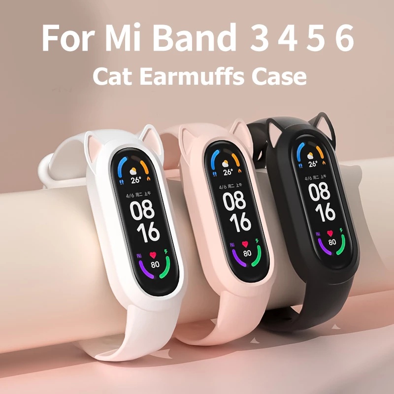 Dây đeo đồng hồ bằng silicon hình tai mèo bảo vệ cho Xiaomi Mi Band 3 4 5 và 6