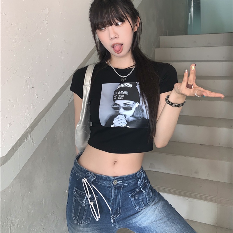 Áo Thun Tay Ngắn Dáng Ôm In Họa Tiết Thời Trang Dành Cho Nữ