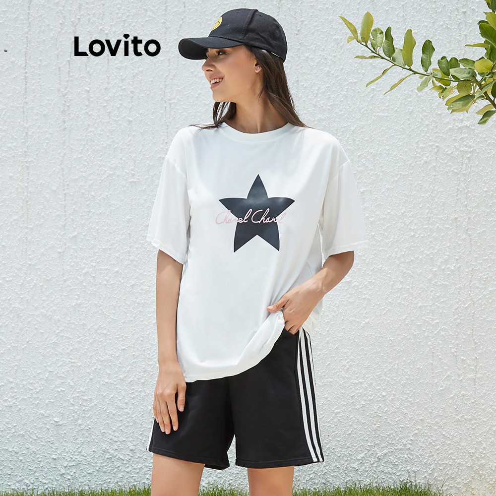 Quần short Lovito lưng cao ống rộng màu trơn phối sọc L02048 (Black/Gray)