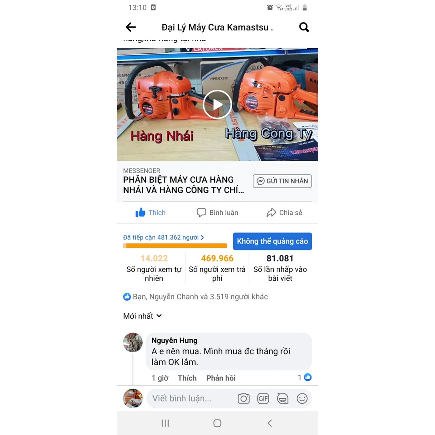 Máy cưa xích chạy xăng Kamatsu KM6800 hàng chính hãng