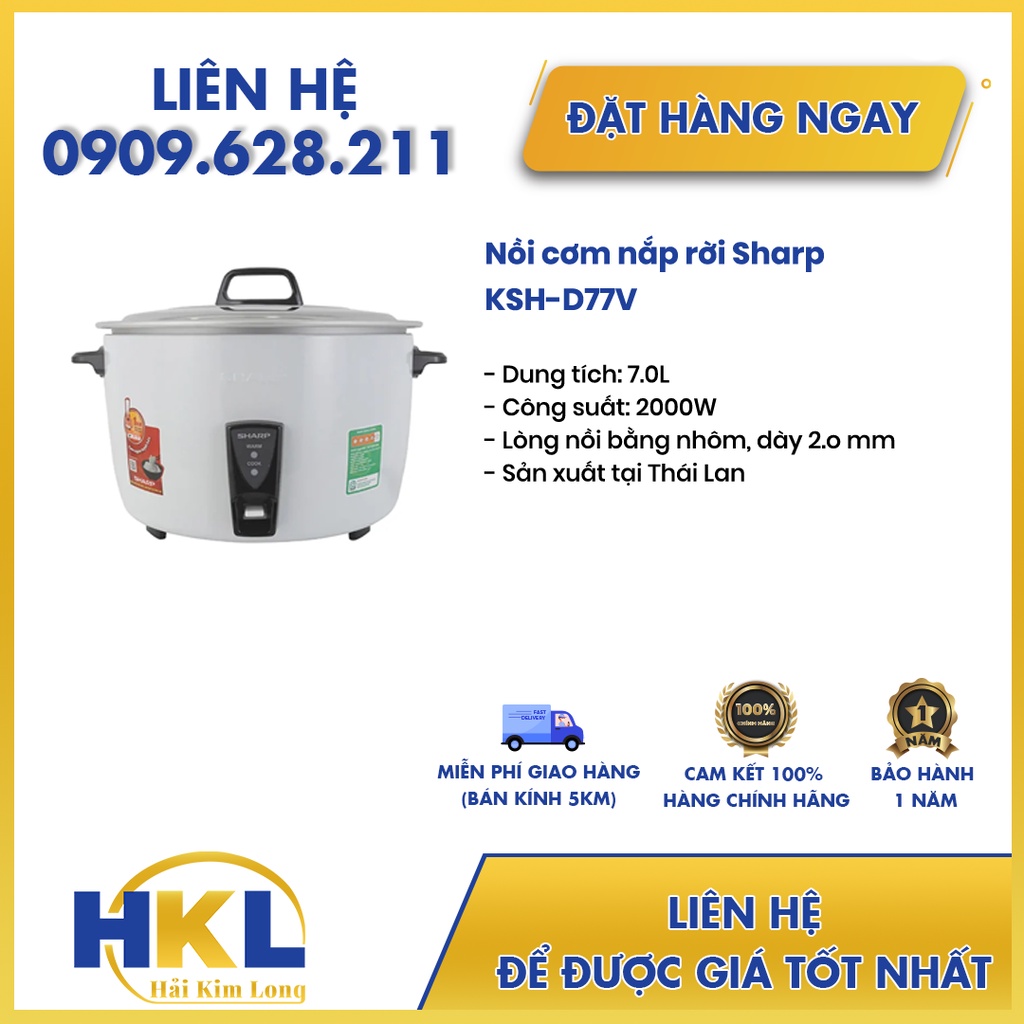 Nồi Cơm Điện Nắp Rời Sharp KSH-D77V (7L) - Hàng chính hãng
