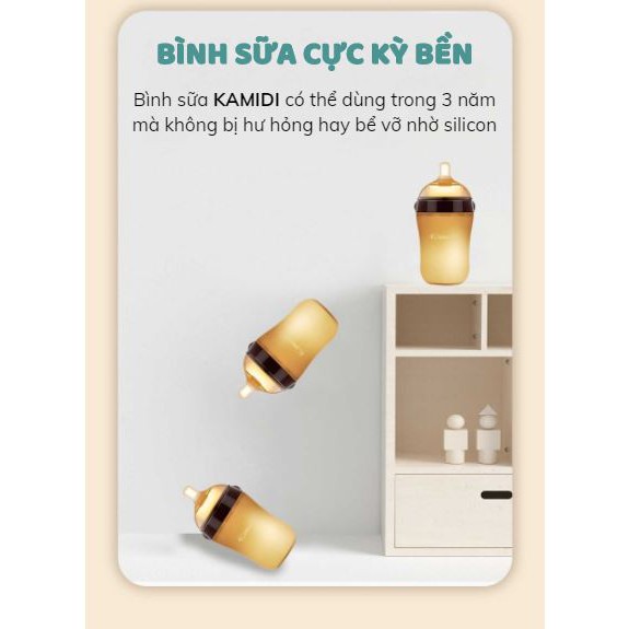 Bình Sữa Silicon KAMIDI 250ml - Hỗ Trợ Bé Cai Ti Cực Kì Hiệu Quả - Mềm Mại Như Tâm Hồn Mẹ